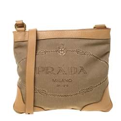 Prada Brown Logo Jacquard Canvas Bucket Bag QNB4D36D0B000