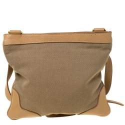 Pre Owned Prada Beige/Brown Logo Jacquard Fabric and Canvas Crossbody Bag
