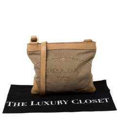 Pre Owned Prada Beige/Brown Logo Jacquard Fabric and Canvas Crossbody Bag