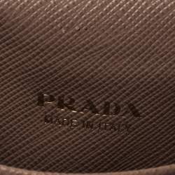 Pre Owned Prada Beige Saffiano Metal Leather Card Holder