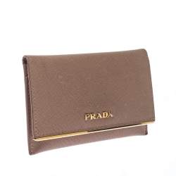 Pre Owned Prada Beige Saffiano Metal Leather Card Holder