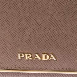 Pre Owned Prada Beige Saffiano Metal Leather Card Holder