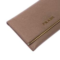 Pre Owned Prada Beige Saffiano Metal Leather Card Holder