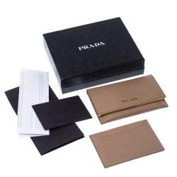 Pre Owned Prada Beige Saffiano Metal Leather Card Holder