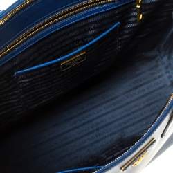 Pre Owned Prada Blue Saffiano Lux Leather Large Double Zip Tote