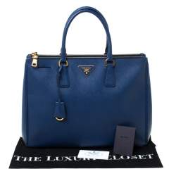 Pre Owned Prada Blue Saffiano Lux Leather Large Double Zip Tote