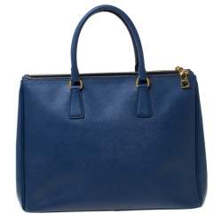 Pre Owned Prada Blue Saffiano Lux Leather Large Double Zip Tote