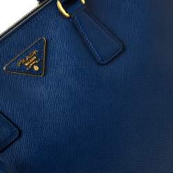 Pre Owned Prada Blue Saffiano Lux Leather Large Double Zip Tote