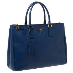 Pre Owned Prada Blue Saffiano Lux Leather Large Double Zip Tote
