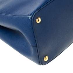 Pre Owned Prada Blue Saffiano Lux Leather Large Double Zip Tote