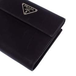 Pre Owned Prada Navy Blue Nylon Flap Compact Wallet