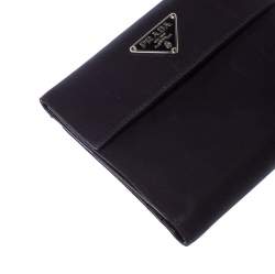Pre Owned Prada Navy Blue Nylon Flap Compact Wallet