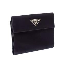 Pre Owned Prada Navy Blue Nylon Flap Compact Wallet