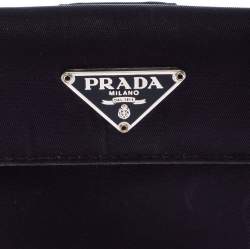 Pre Owned Prada Navy Blue Nylon Flap Compact Wallet