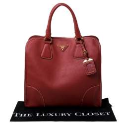 Pre Owned Prada Red Saffiano Leather Satchel