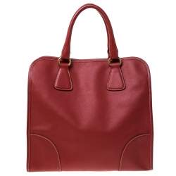 Pre Owned Prada Red Saffiano Leather Satchel