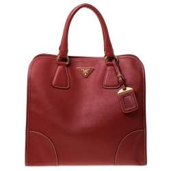 Pre Owned Prada Red Saffiano Leather Satchel