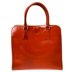 Pre Owned Prada Orange Saffiano Metal Leather Satchel