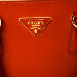 Pre Owned Prada Orange Saffiano Metal Leather Satchel