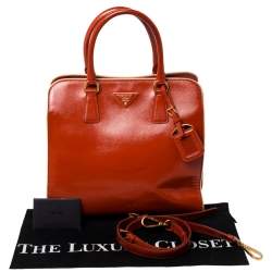 Pre Owned Prada Orange Saffiano Metal Leather Satchel