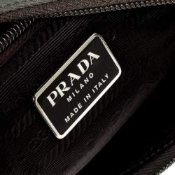 Pre Owned Prada Olive Green Nylon Metal Handle Hobo