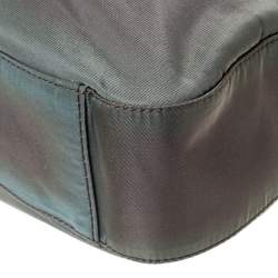 Pre Owned Prada Olive Green Nylon Metal Handle Hobo