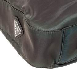 Pre Owned Prada Olive Green Nylon Metal Handle Hobo