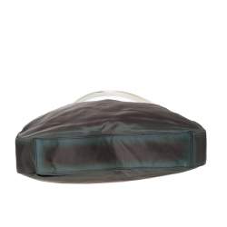 Pre Owned Prada Olive Green Nylon Metal Handle Hobo