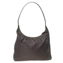 Pre Owned Prada Olive Green Nylon Metal Handle Hobo