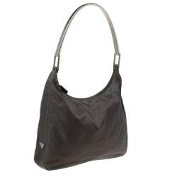 Pre Owned Prada Olive Green Nylon Metal Handle Hobo