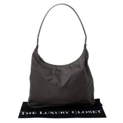 Pre Owned Prada Olive Green Nylon Metal Handle Hobo