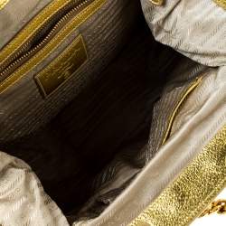 Pre Owned Prada Beige/Gold Woven Raffia and Leather Frame Satchel