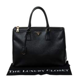 Pre Owned Prada Black Saffiano Lux Leather Large Double Zip Tote