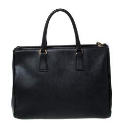 Pre Owned Prada Black Saffiano Lux Leather Large Double Zip Tote