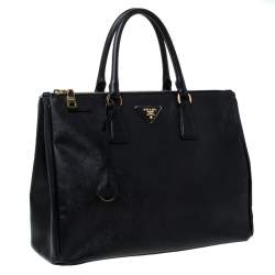 Pre Owned Prada Black Saffiano Lux Leather Large Double Zip Tote