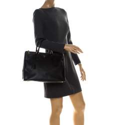 Pre Owned Prada Black Saffiano Lux Leather Large Double Zip Tote