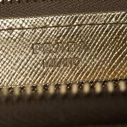 Pre Owned Prada Gold Saffiano Metal Leather Zip Around Wallet