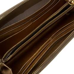 Pre Owned Prada Gold Saffiano Metal Leather Zip Around Wallet