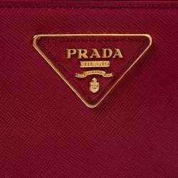 Pre Owned Prada Dark Pink Saffiano Lux Leather Zip Around Wallet