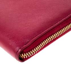 Pre Owned Prada Dark Pink Saffiano Lux Leather Zip Around Wallet