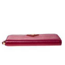 Pre Owned Prada Dark Pink Saffiano Lux Leather Zip Around Wallet
