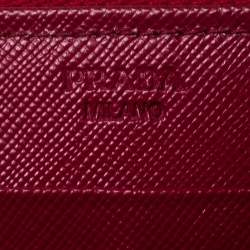 Pre Owned Prada Dark Pink Saffiano Lux Leather Zip Around Wallet