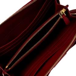 Pre Owned Prada Red Saffiano Leather Bow Zip Around Wallet