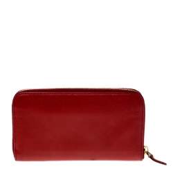 Pre Owned Prada Red Saffiano Leather Bow Zip Around Wallet