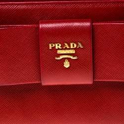 Pre Owned Prada Red Saffiano Leather Bow Zip Around Wallet