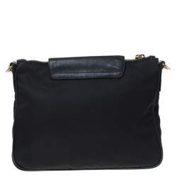 Pre Owned Prada Black Tessuto Nylon and Leather Crossbody Bag