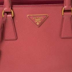 Pre Owned Prada Pink Saffiano Leather Medium Double Zip Tote