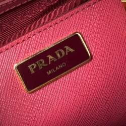 Pre Owned Prada Pink Saffiano Leather Medium Double Zip Tote
