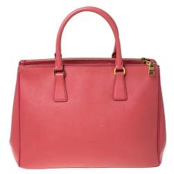 Pre Owned Prada Pink Saffiano Leather Medium Double Zip Tote