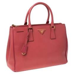 Pre Owned Prada Pink Saffiano Leather Medium Double Zip Tote